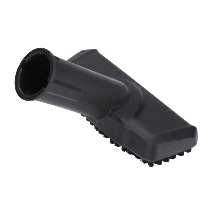 Black steam cleaner brush head with cylindrical connector and side bristles