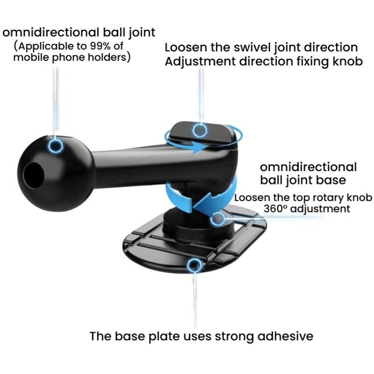 Snail-shaped car phone mount base with omnidirectional ball joint and swivel knobs
