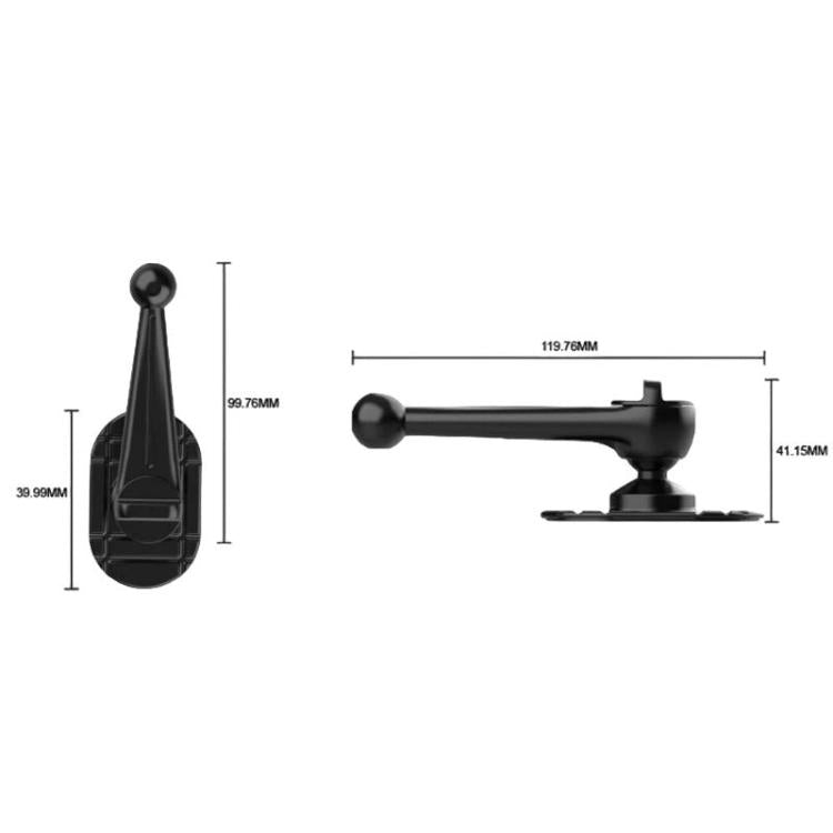 Snail-shaped car phone mount base with size diagram and measurement outlines