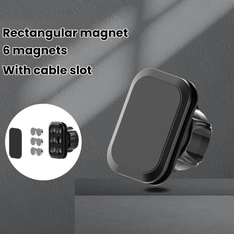 Square magnetic phone mount head with cable slot and 6-magnet array