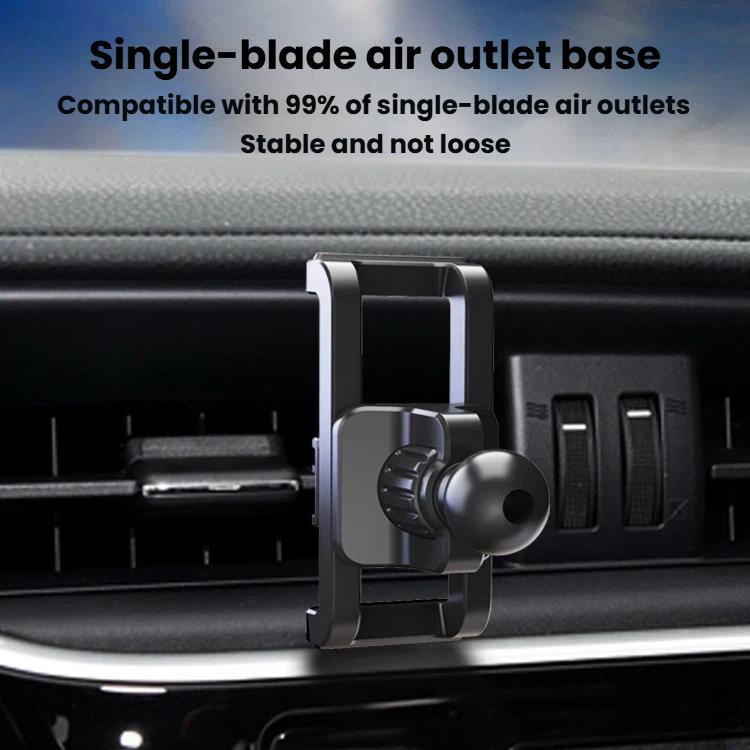 Black in-line air vent phone mount clip with ball knob installed on dashboard vent