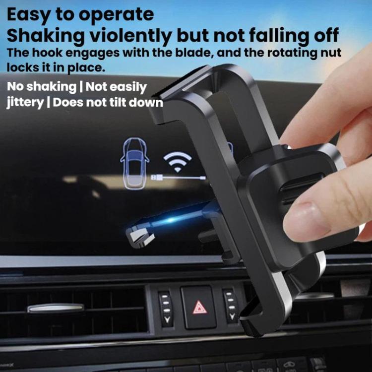 Black air vent phone mount with rotating nut and hand adjusting grip, close-up