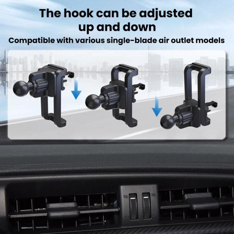 Adjustable hook car air vent phone mount, black holder with ball knob