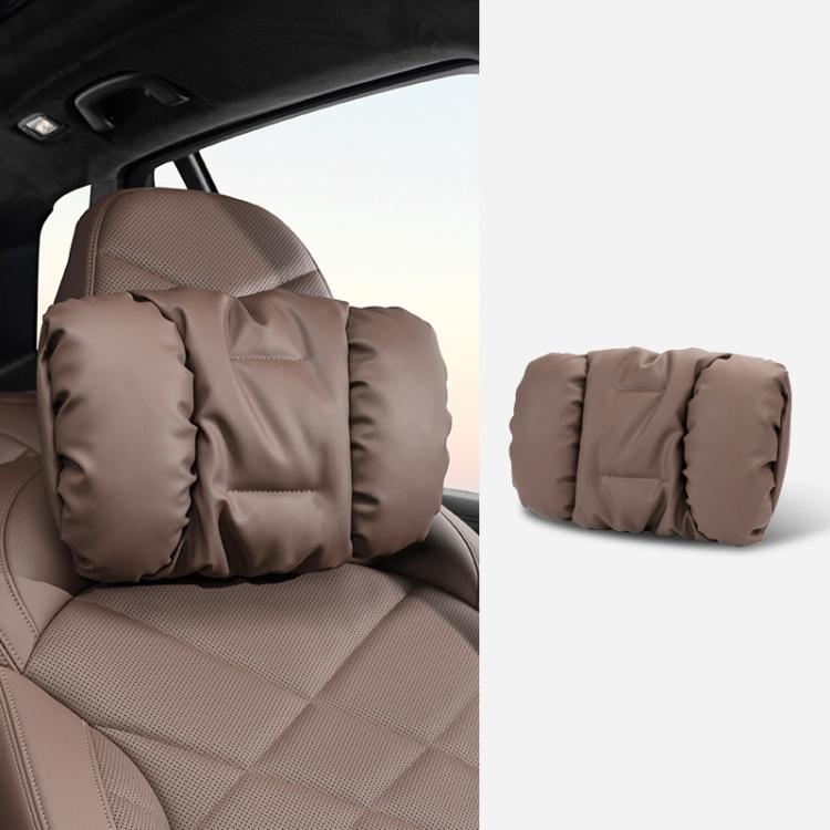 Car headrest neck pillow with lumbar cushion, brown padded set
