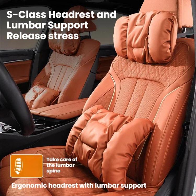 Two-piece car headrest and lumbar cushion set, warm orange padded