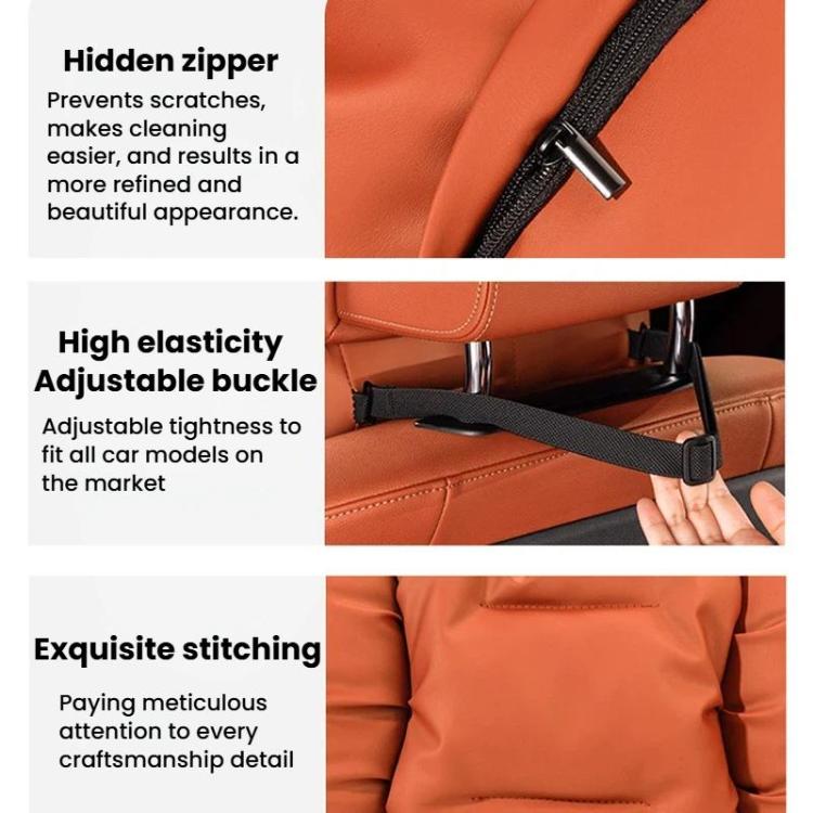 Red car pillow features: hidden zipper, adjustable buckle strap, and stitching