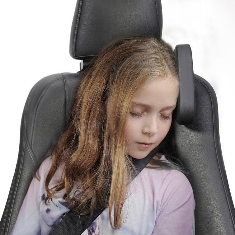 Car neck support headrest pillow attached to seat, dark gray cushion with side mount
