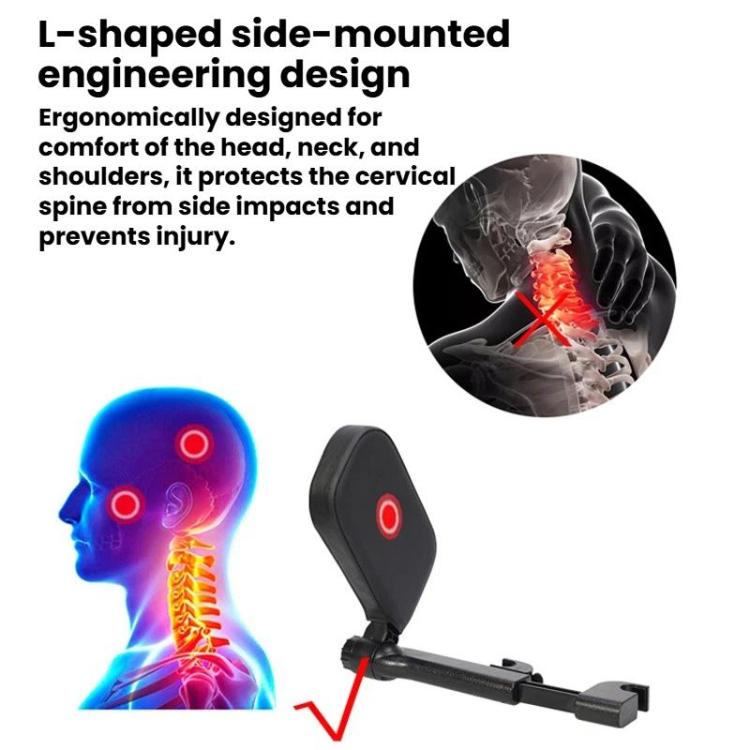 L-shaped side-mounted car neck support pillow with dark gray cushion and guard