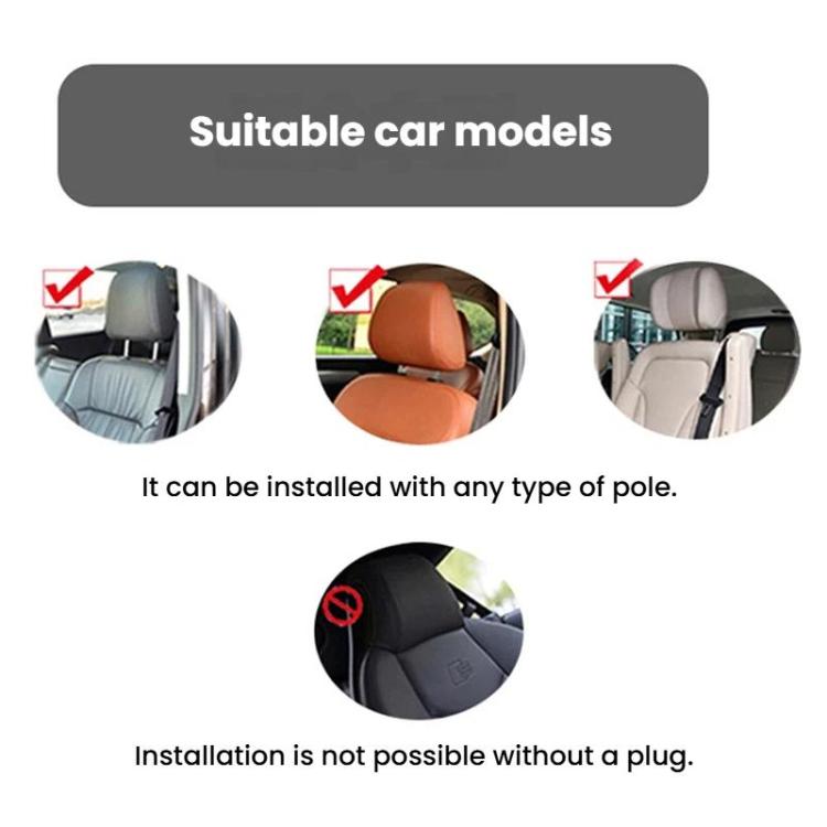 Car neck support pillow with mounting pole and clips, designed for compatible seats