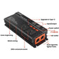 Car power inverter with metal casing, air outlet, dual cigarette-lighter holes, and AC socket