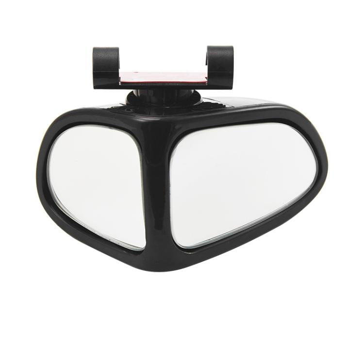 Black blind spot assist mirror with dual-oval reflectors and top pivot mount