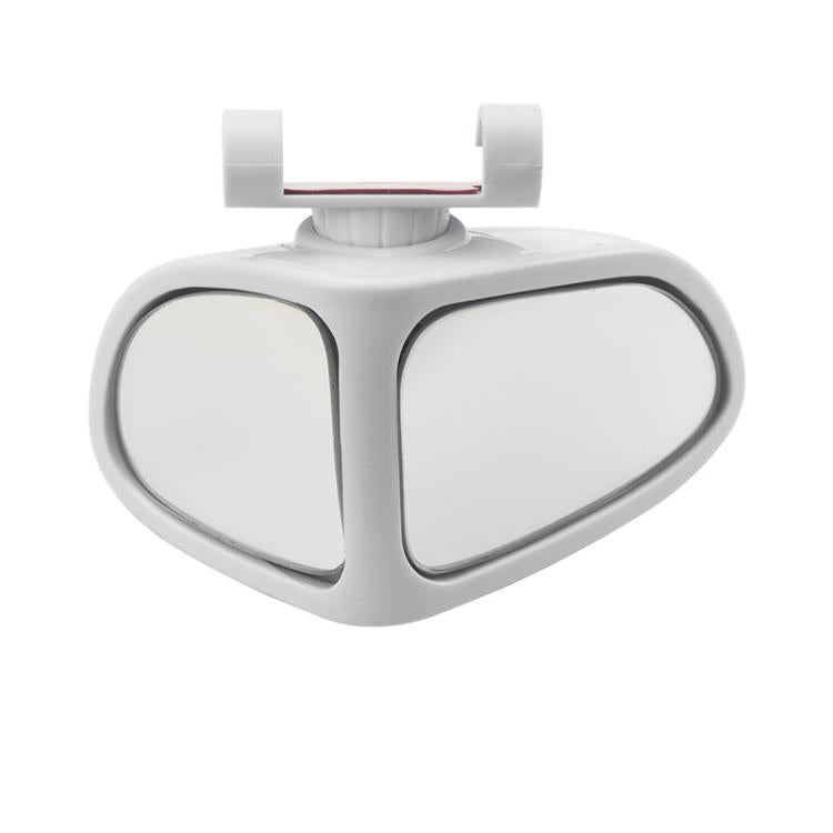 White blind spot assist mirror with dual-oval reflectors and top pivot mount