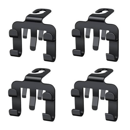 Set of 4 black car seat back hook phone holders with hinged bracket design
