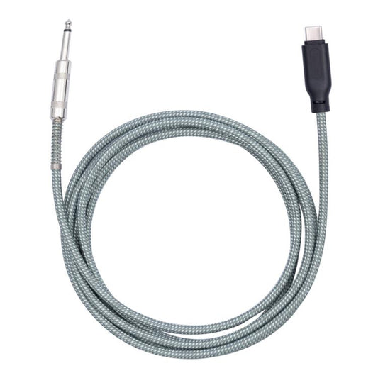 Coiled gray 6.35mm audio plug to USB-C cable with molded male ends