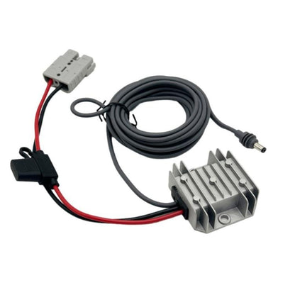 DC boost power converter with wiring harness, DC plug, and aluminum heatsink module