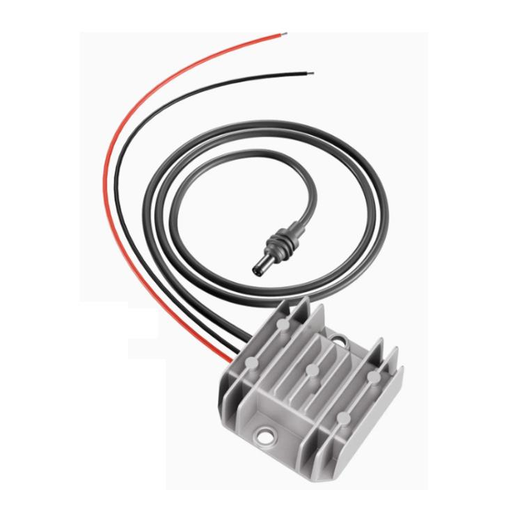 DC boost power converter module with attached power cables and aluminum heat sink body