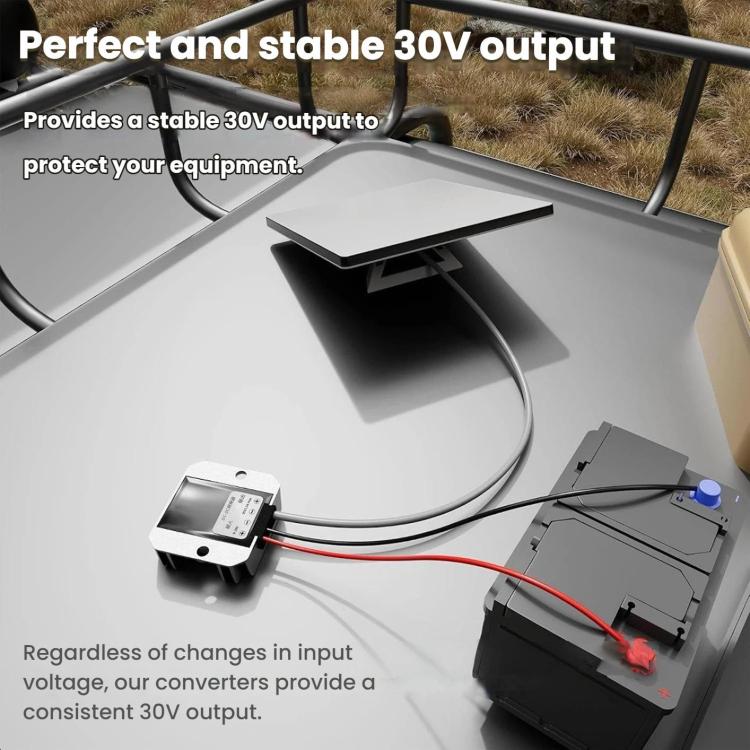 DC boost power converter with connected cables and compact control module for power supply