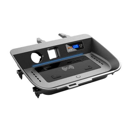 Dual wireless car charger base with digital display, left and right 15W charging pads