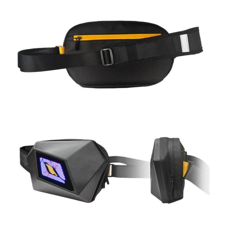 Black waist shoulder bag with adjustable strap and yellow zipper pocket