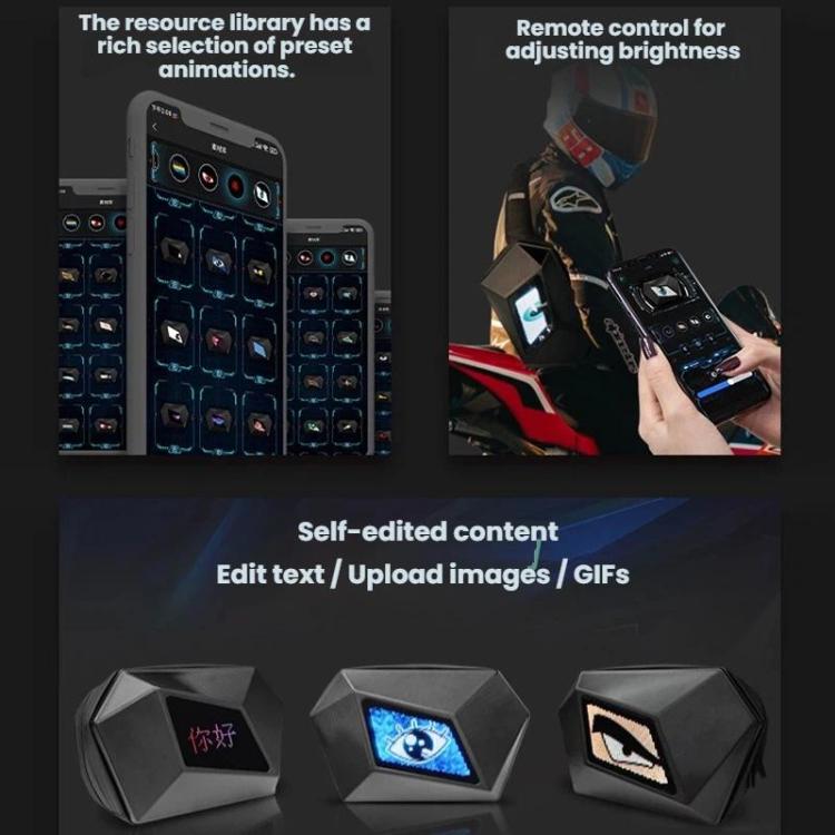Black LED shoulder bag with illuminated front display in multiple icon styles