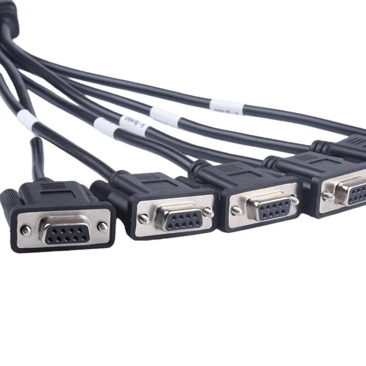 Cable end with DB9 female connectors and OBD2 plug, black housing with silver pins