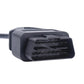 OBD2 diagnostic plug with protective black housing and exposed connector pins