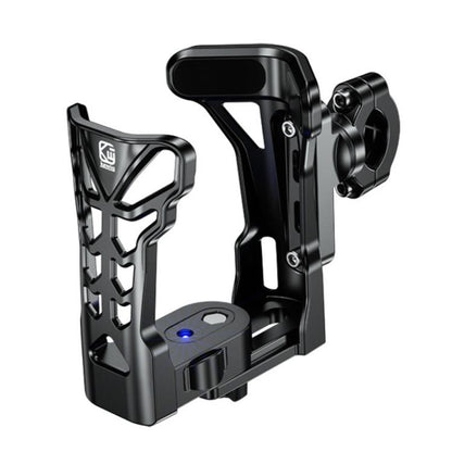 Black bicycle bottle cage with adjustable mount and built-in LED ambient light