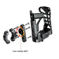 Black bicycle bottle cage with 360° rotating clamp arms for bottle storage