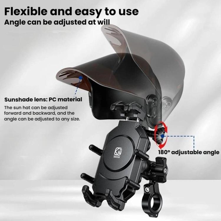 Black sun-visor phone mount with adjustable 180° angle joint and sun shield