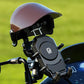 Black sun-visor phone mount with circular clamp and helmet base for bikes