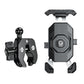 Universal motorcycle phone holder with metal clamp base and side locking arms