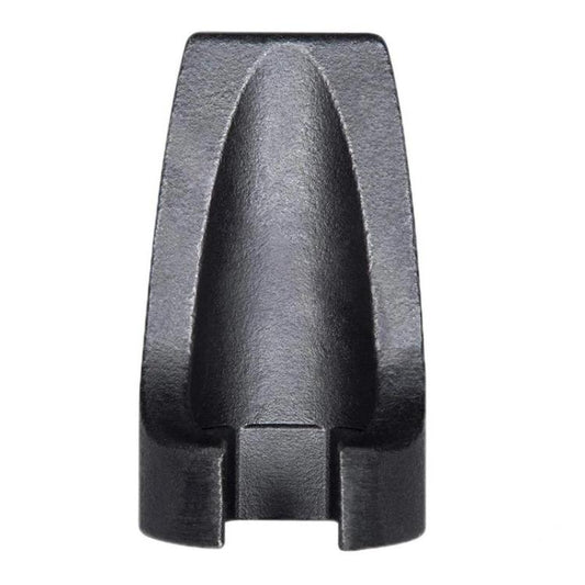 Fuel line sleeve tip with deep prong slot and textured black metal finish