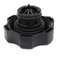 Black radiator cap bottom view with threaded neck and sealing rim