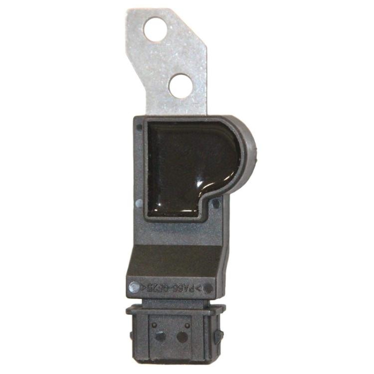 Camshaft position sensor with metal mounting bracket and black electrical connector