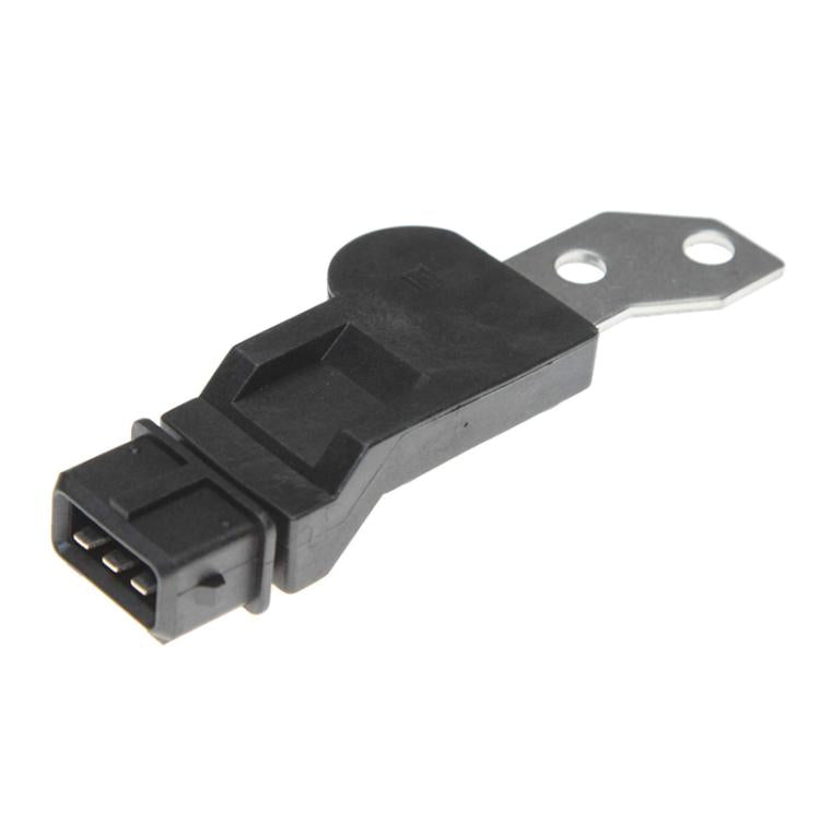 Camshaft sensor with side metal tab and black multi-pin electrical plug