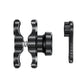 Black metal clamp arm phone mount extender, side view of anti-theft attachment
