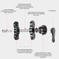 Black anti-theft clamp arm phone mount diagram with key and locking bolt