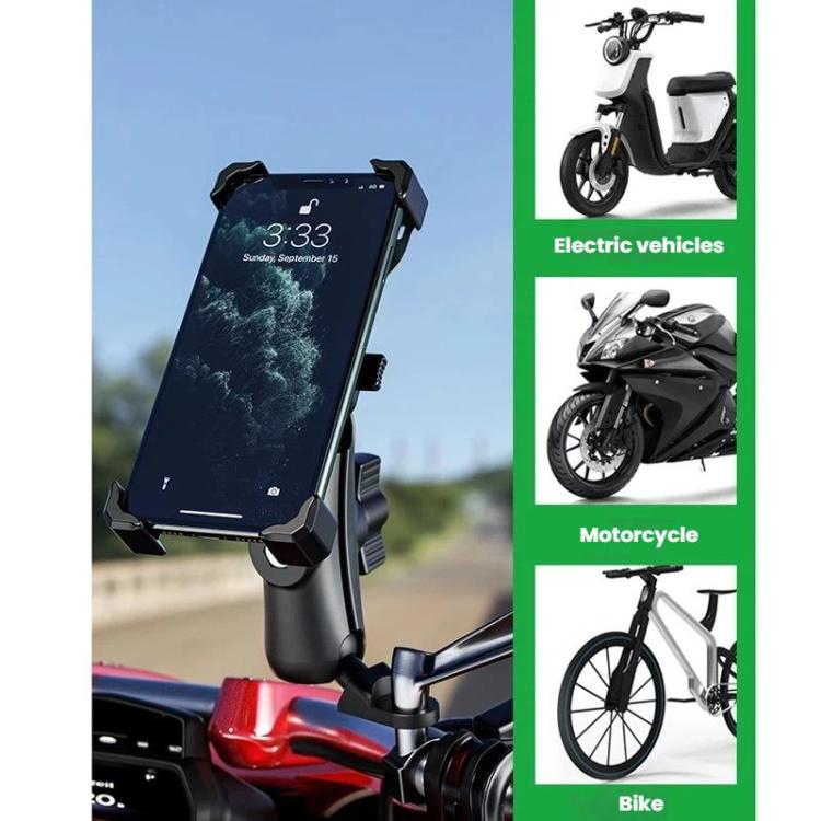 Phone holder stand with rotating cradle and handlebar clamp base