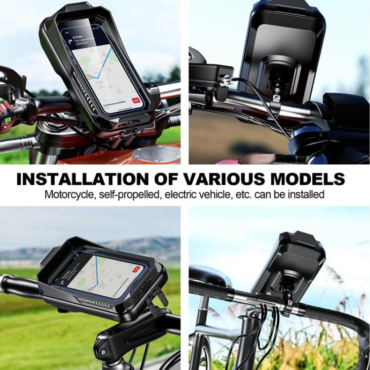 Outdoor cycling phone rainproof bag installed on handlebars with protective front cover