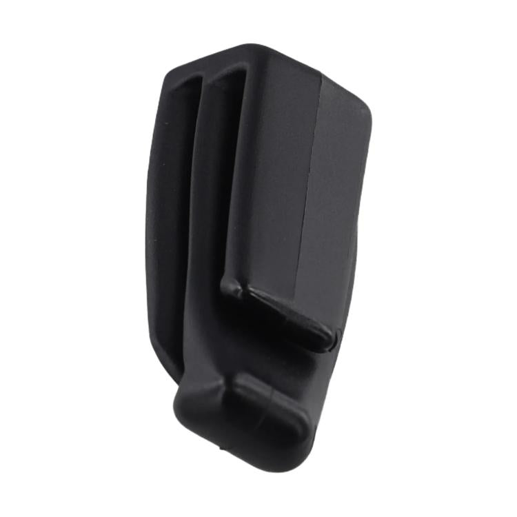 Black seatbelt hook mounting clip with rectangular opening