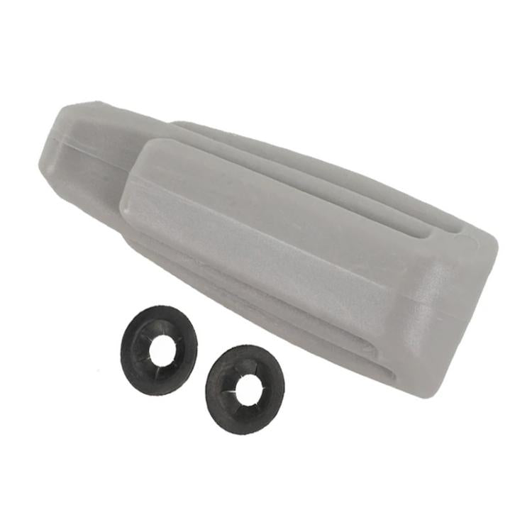 Gray seatbelt hook holder with two round mounting grommets