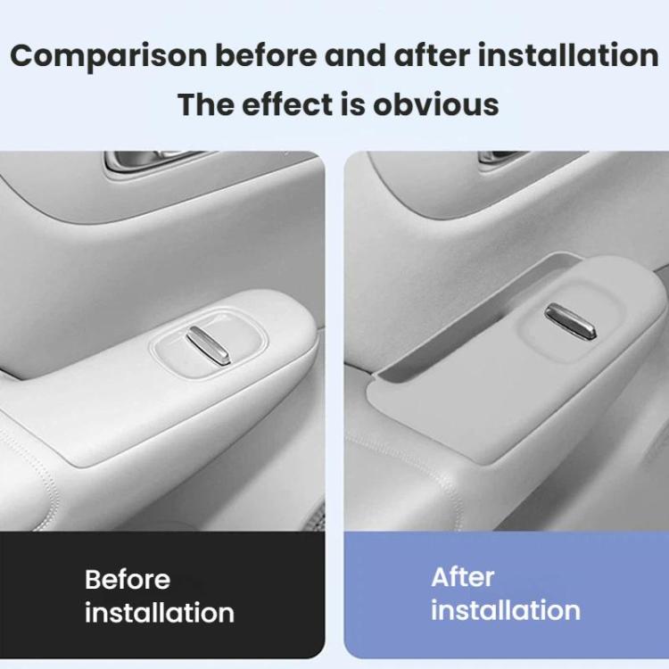 Gray silicone window lift control pad shown before and after installation