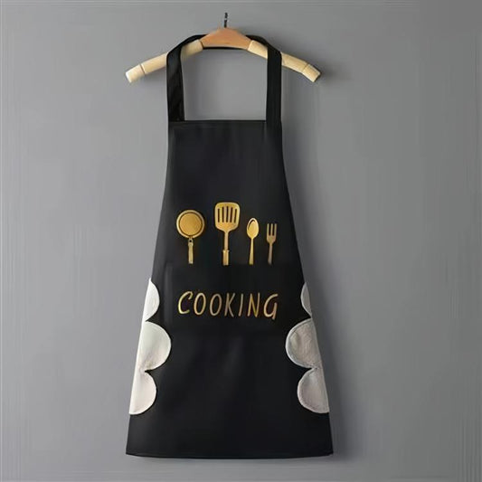 Waterproof Oil-Resistant Apron with Fork & Knife Print Unisex Adjustable Cooking Smock