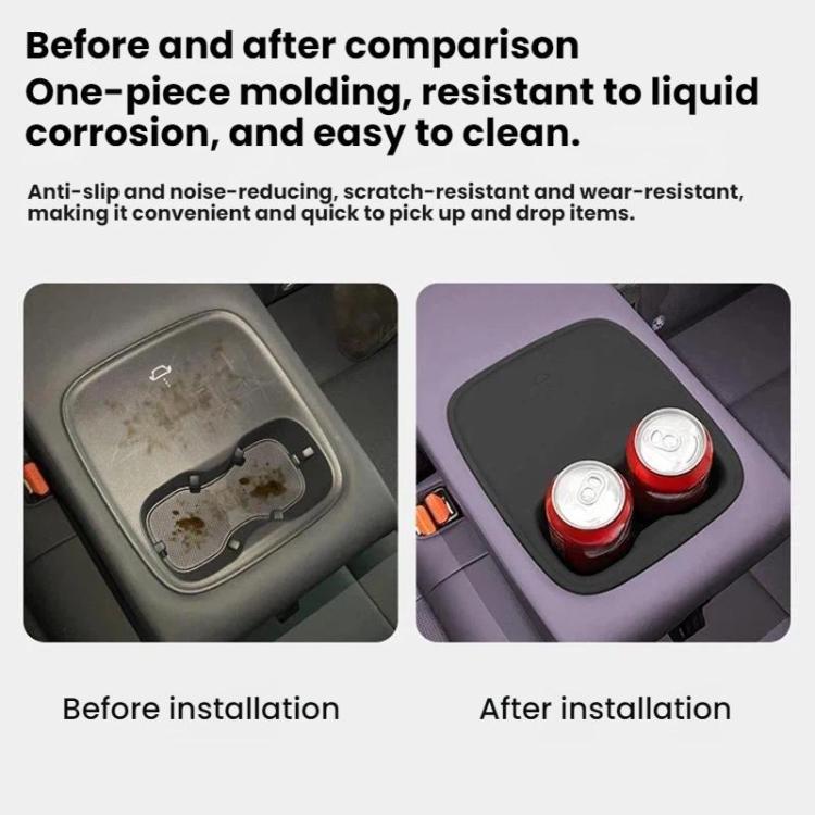 Black silicone bottle holder with two cup openings, before and after view