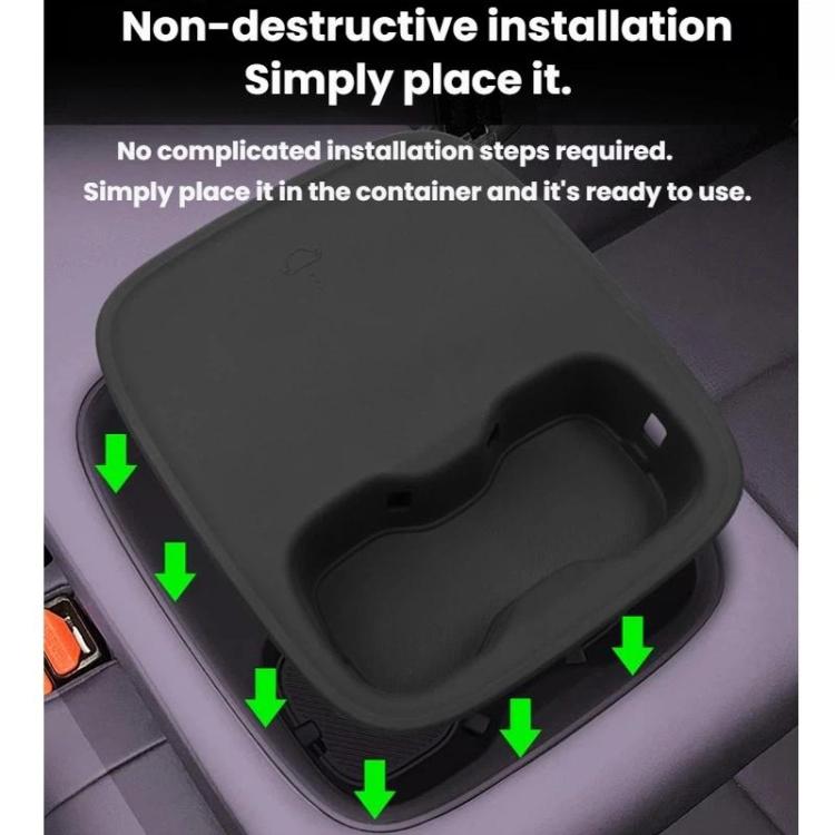 Black silicone bottle holder drop-in fit in storage tray, ready to use