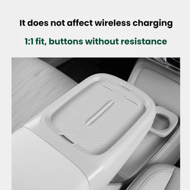 Light gray silicone wireless charging mat with raised divider and open button area