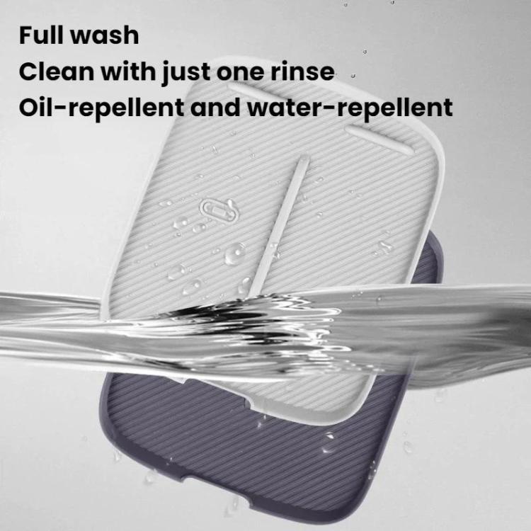 Light gray silicone charging mat with water droplets, oil- and water-repellent surface