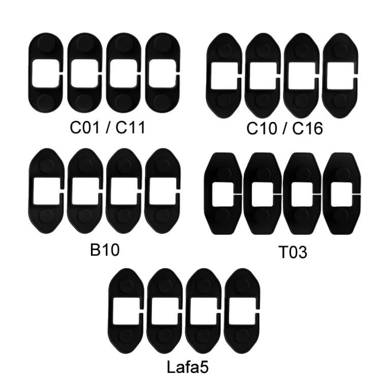 Assorted black silicone door limiter covers laid out as a set for different vehicle fits.