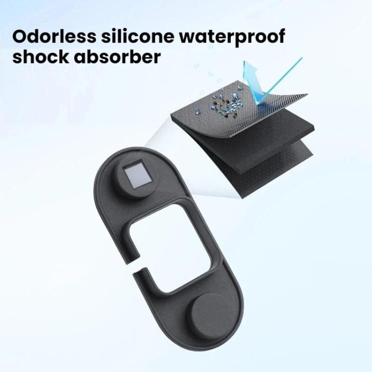 Black silicone door limiter cover with square opening and circular pad, waterproof style.