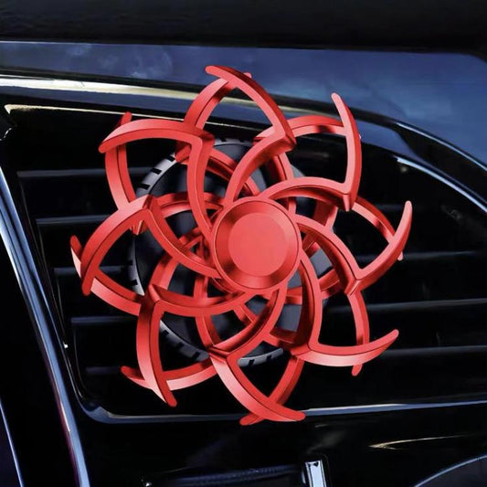 Car air vent ornament, red rotating snowflake spider spinner with round center